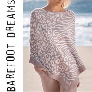 Barefoot Dreams CozyChic Ultra Lite Ocean Breeze Poncho Faded Rose Animal Print